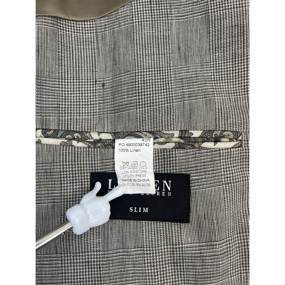 Lauren Ralph Lauren Men's Linen Blazer 40R Gray Check Slim Fit 2Btn Notch - Picture 3 of 13